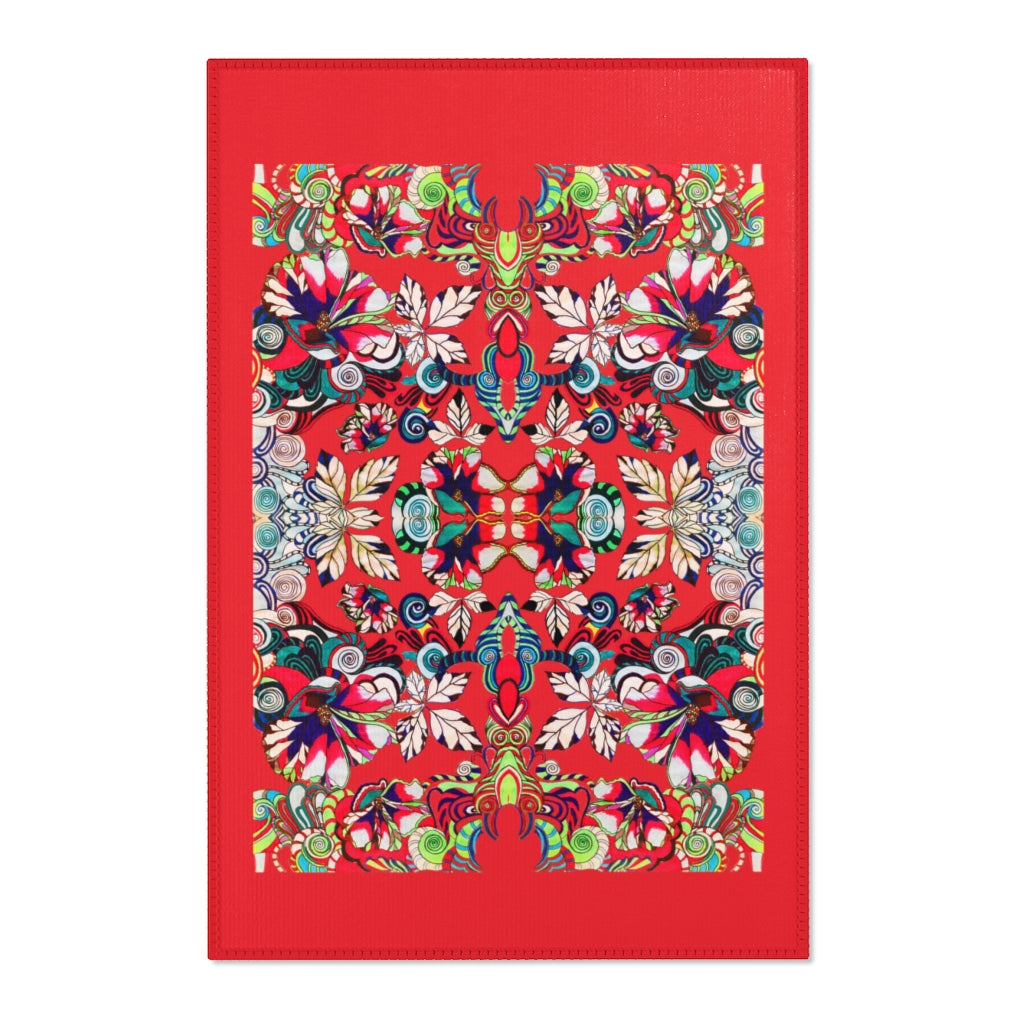 Artsy Floral Pop Red Area Rug