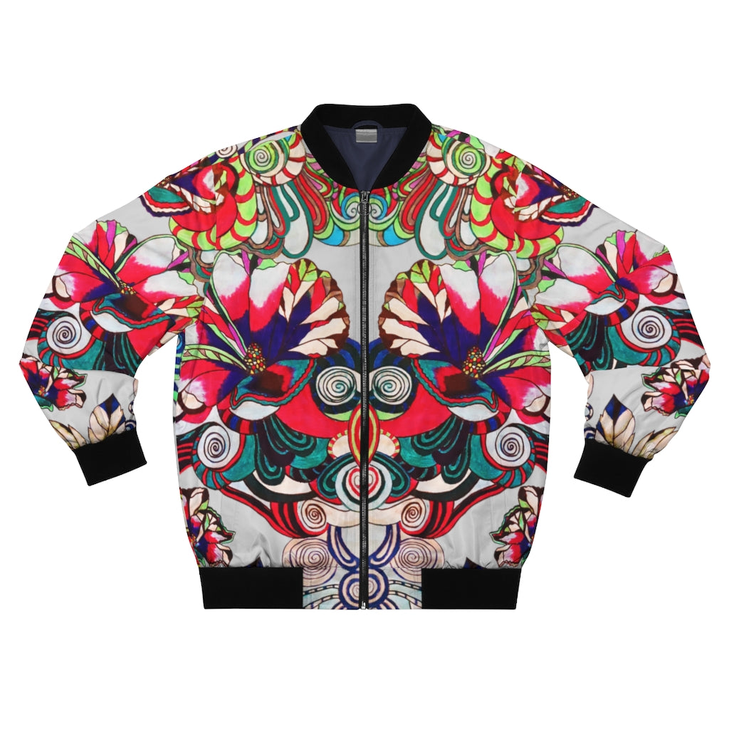 slate grey graphic floral men's bomber jacket