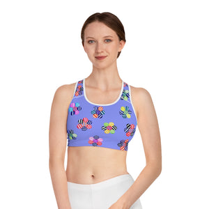 very peri geometric flowers sports bra 