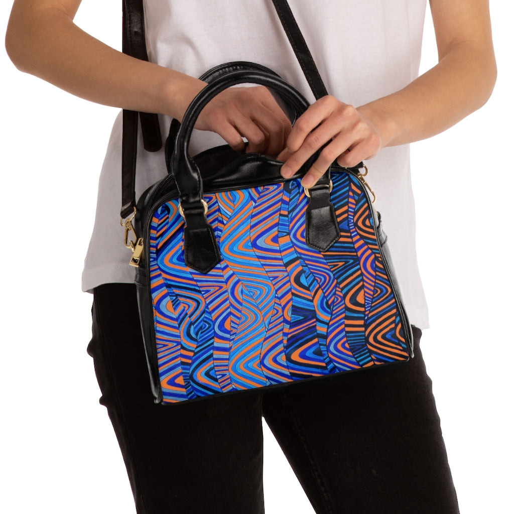 peach  psychedelic print handbag