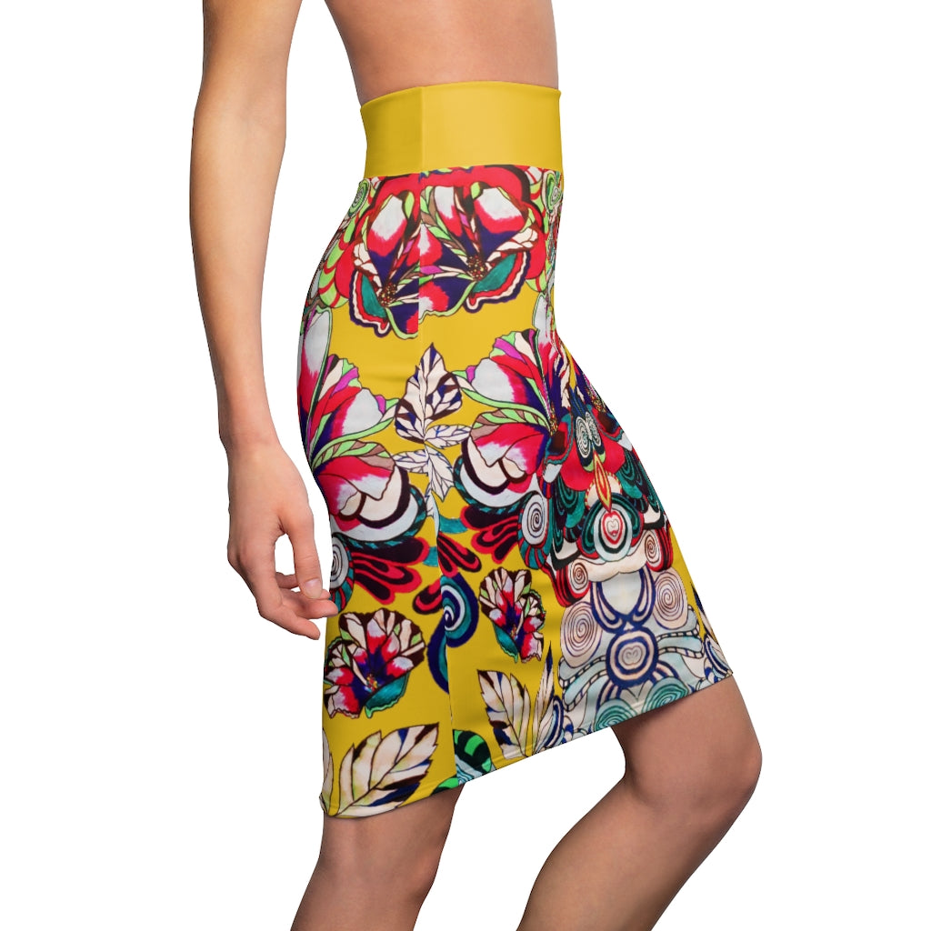 Floral Pop Yellow Pencil Skirt