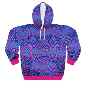 Hot pink & blue psychedelic print unisex pullover hoodie