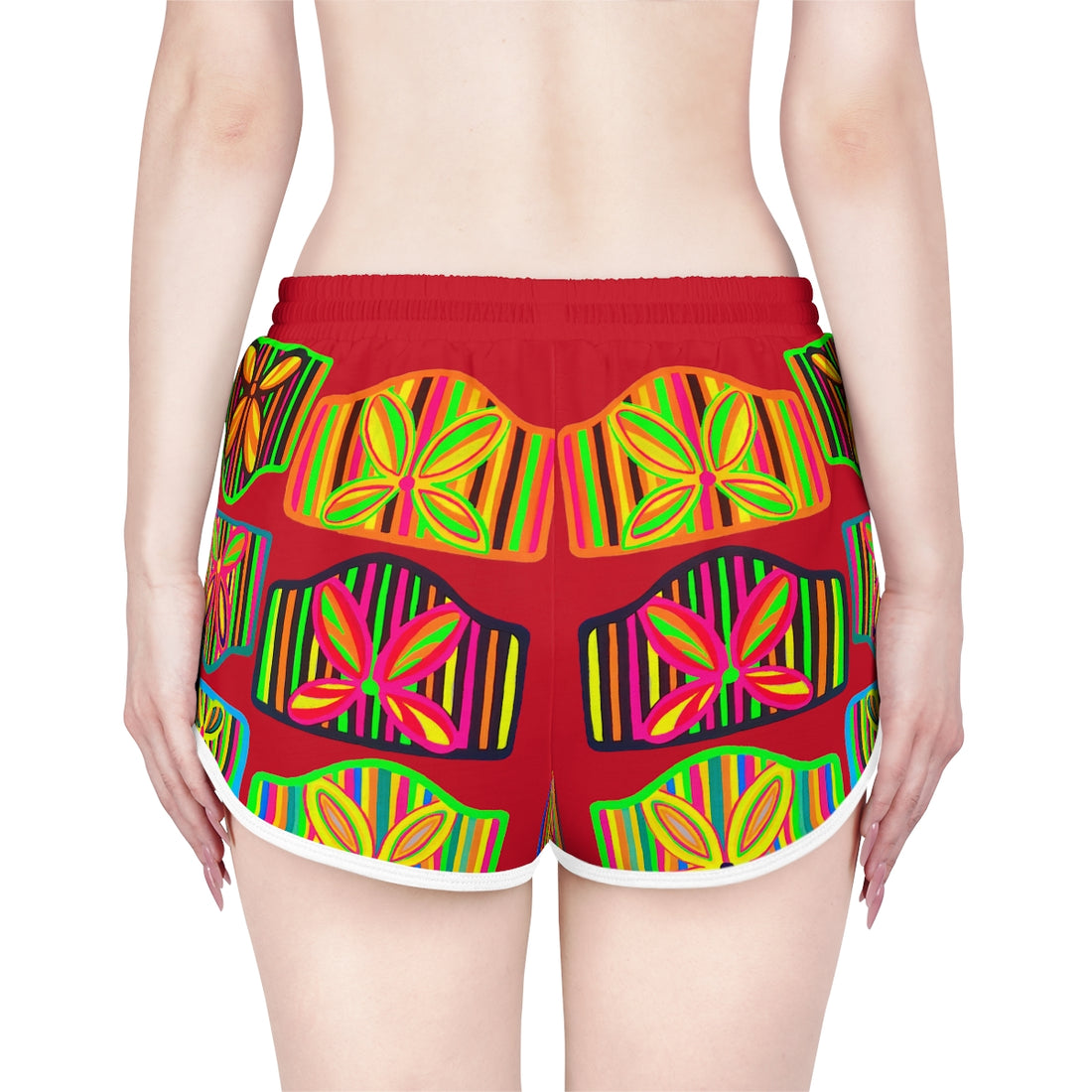 Deep Red Deco Print Relaxed Shorts