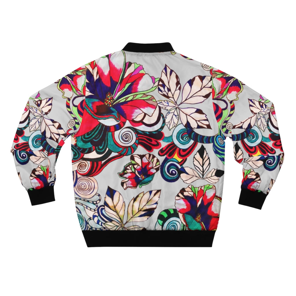 slate grey graphic floral men's bomber jacket