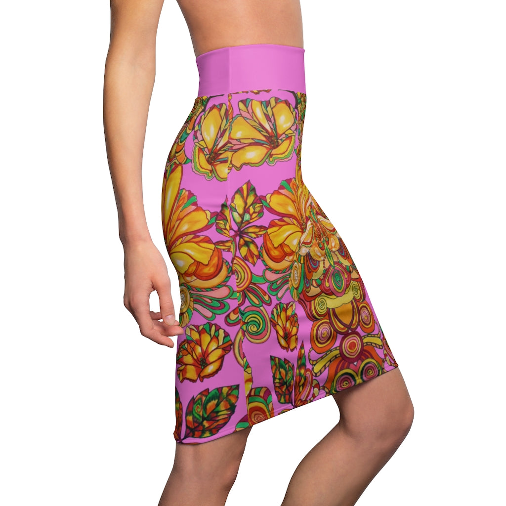 Artsy Floral Rose Pencil Skirt