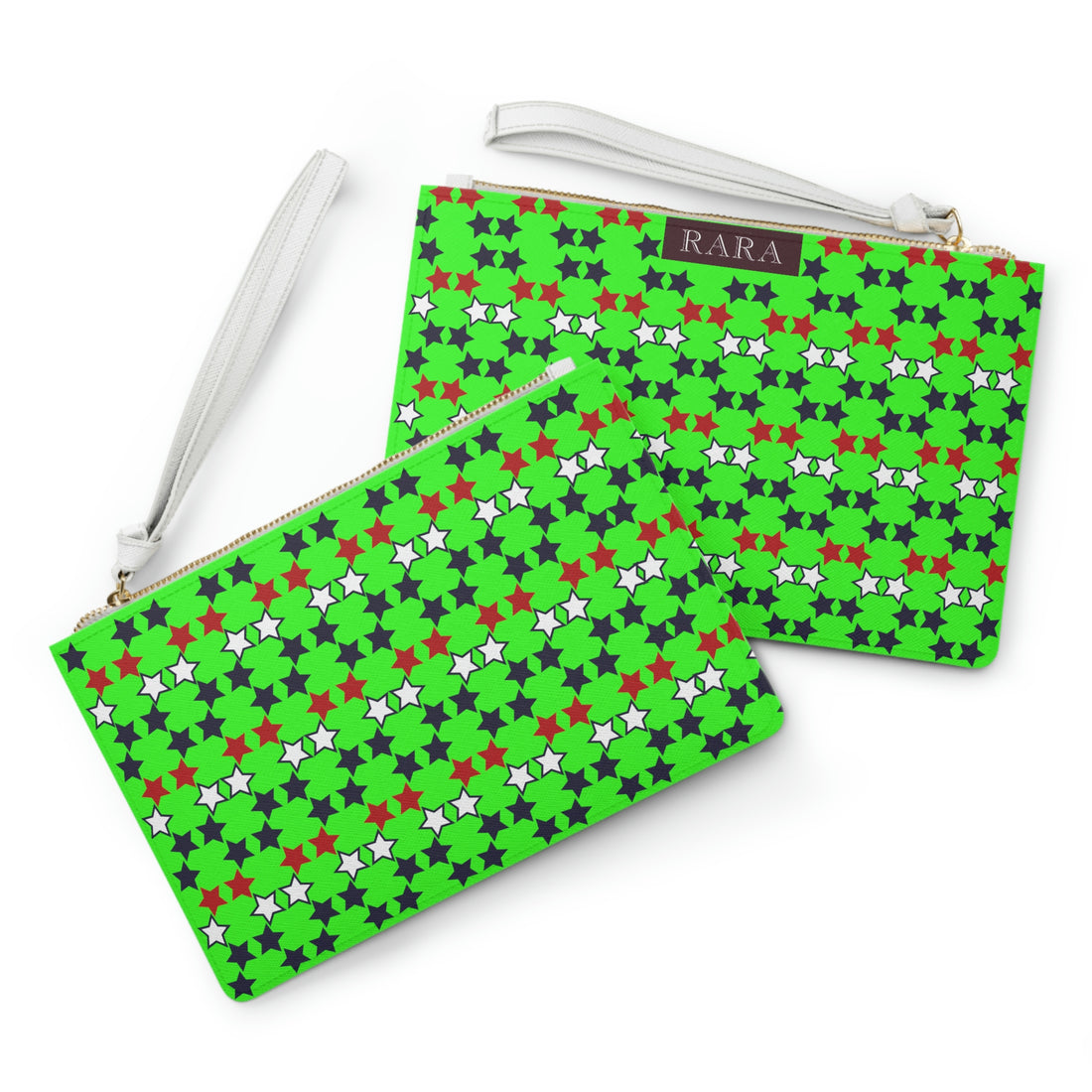 neon green star print clutch bag