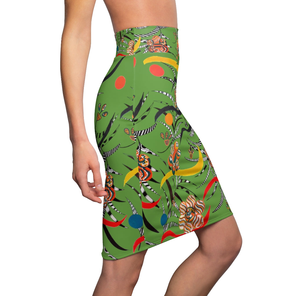 Olive Wilderness Print Pencil Skirt