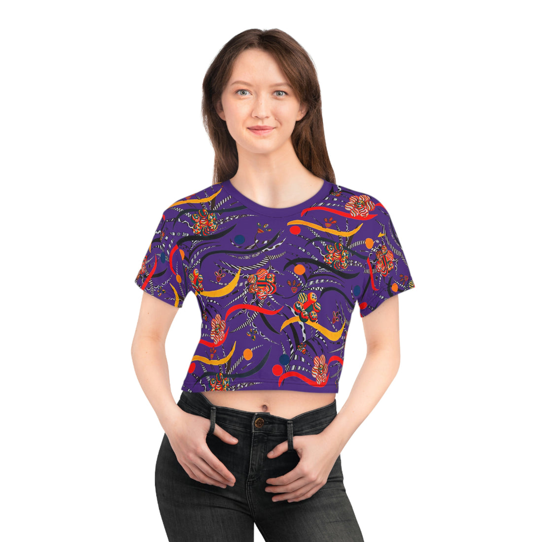 Purple Wilderness AOP Printed Crop Tee