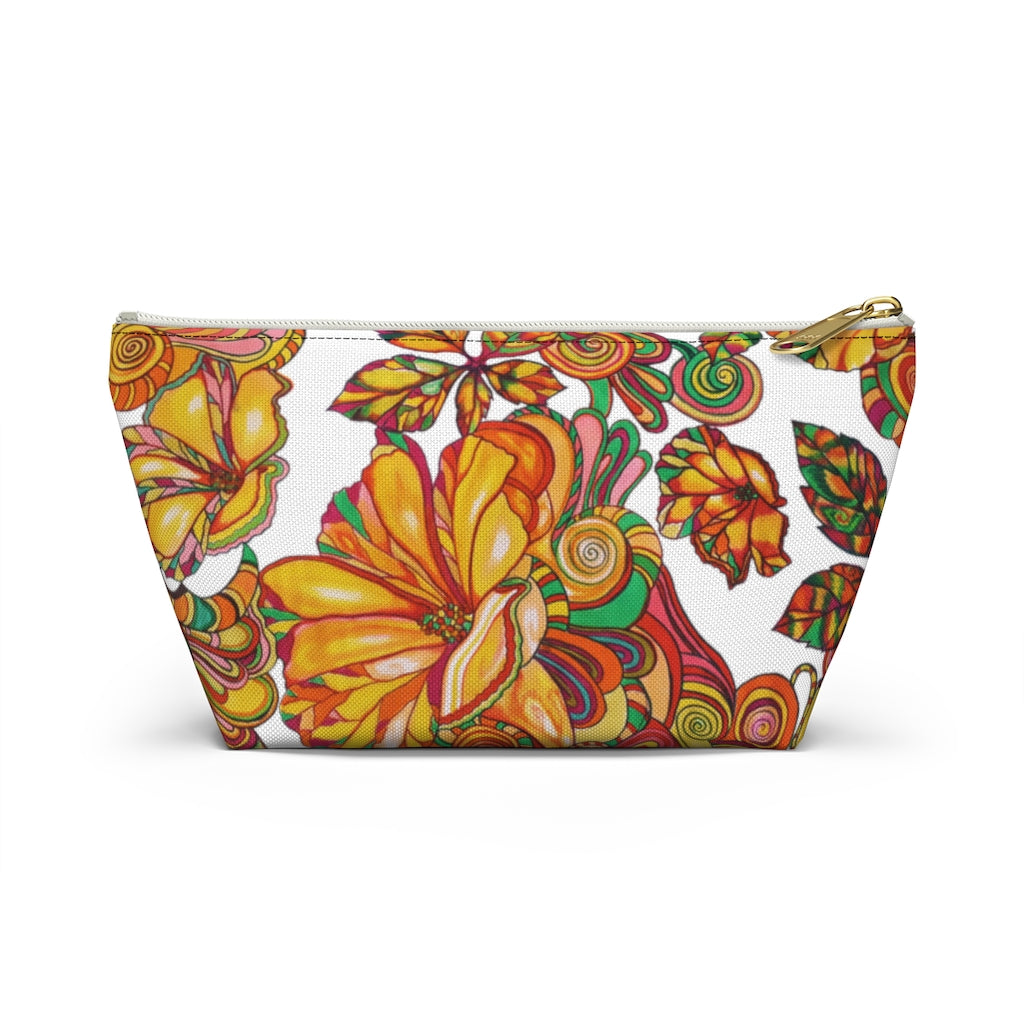 White Artsy Floral Accessory Pouch