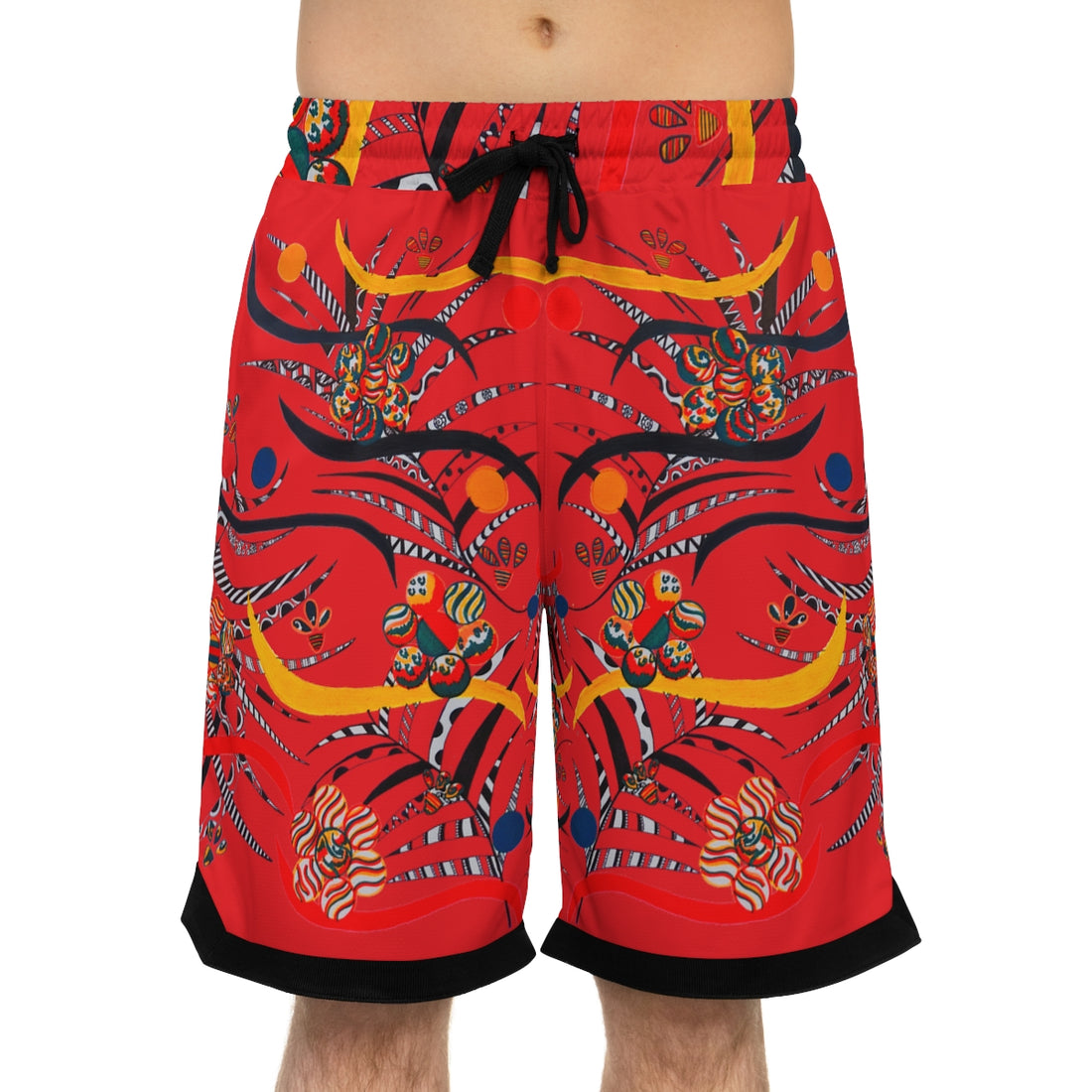 red floral & jungle print basketball shorts for men