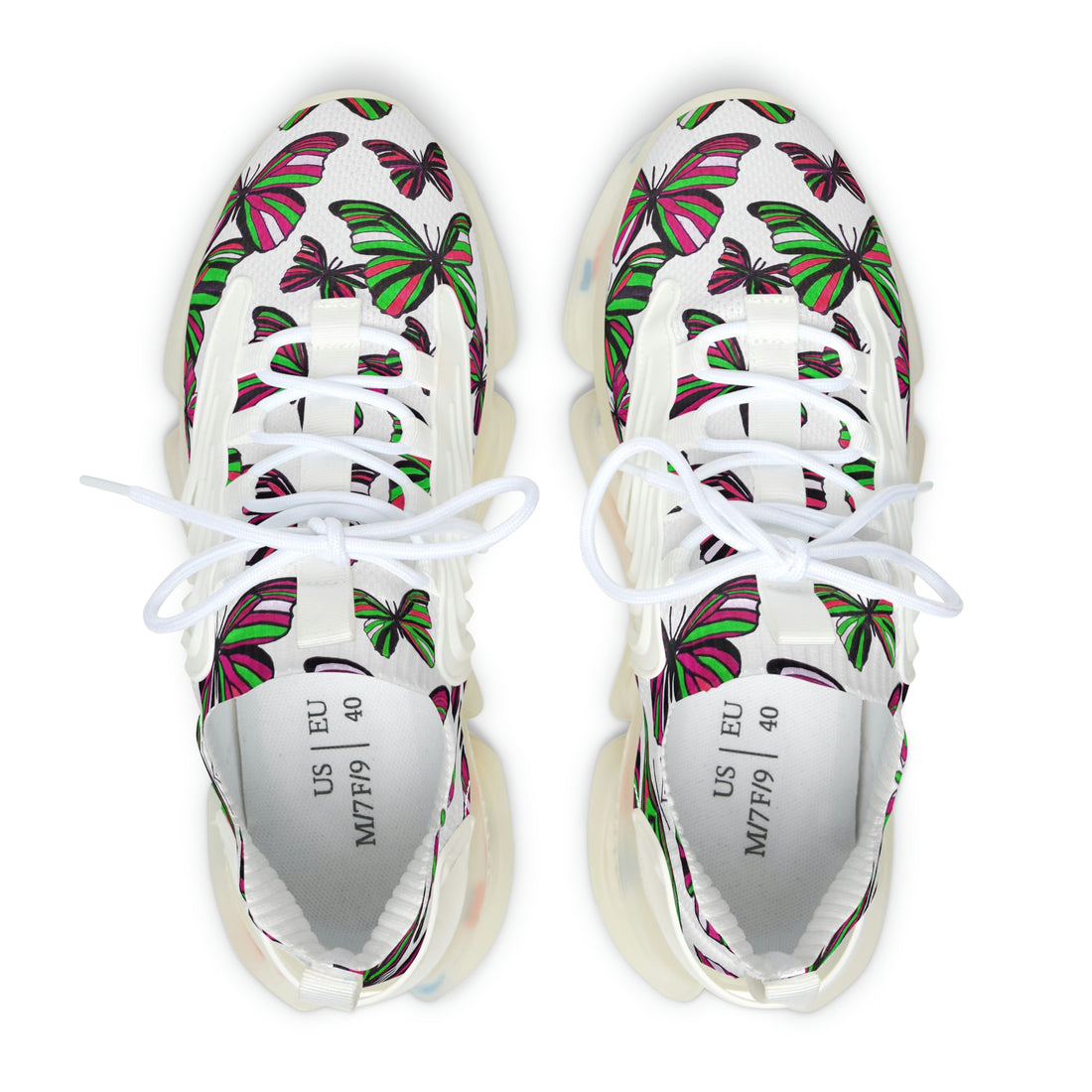 White Butterfly Printed OTT Women's Mesh Knit Sneakers