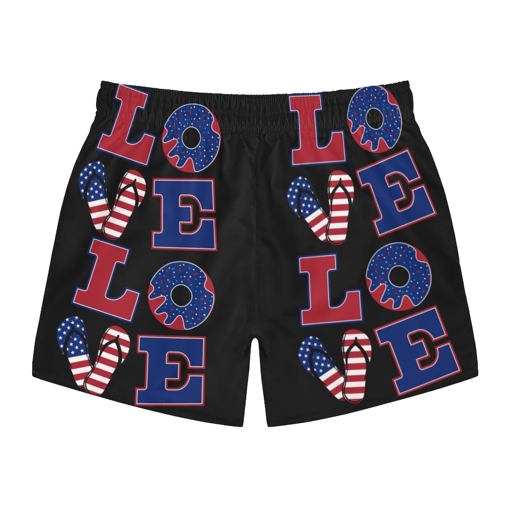 Men's American Love Black Swimming Trunks