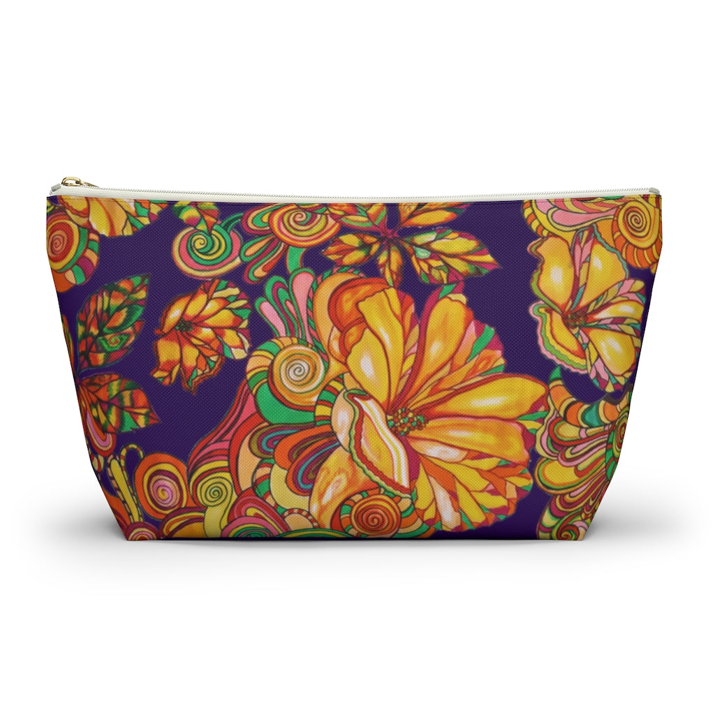 Violet Artsy Floral Accessory Pouch