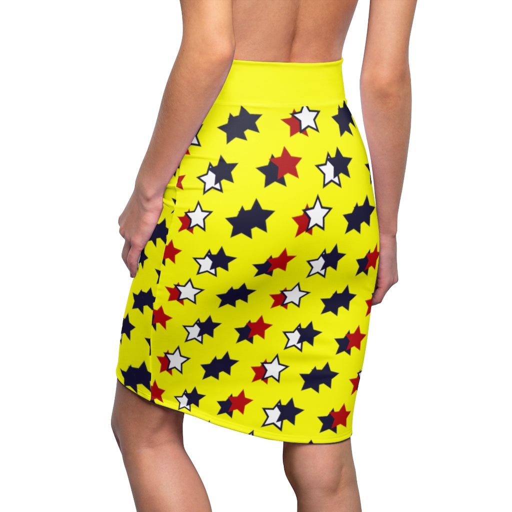 AOP Starry Canary Pencil Skirt
