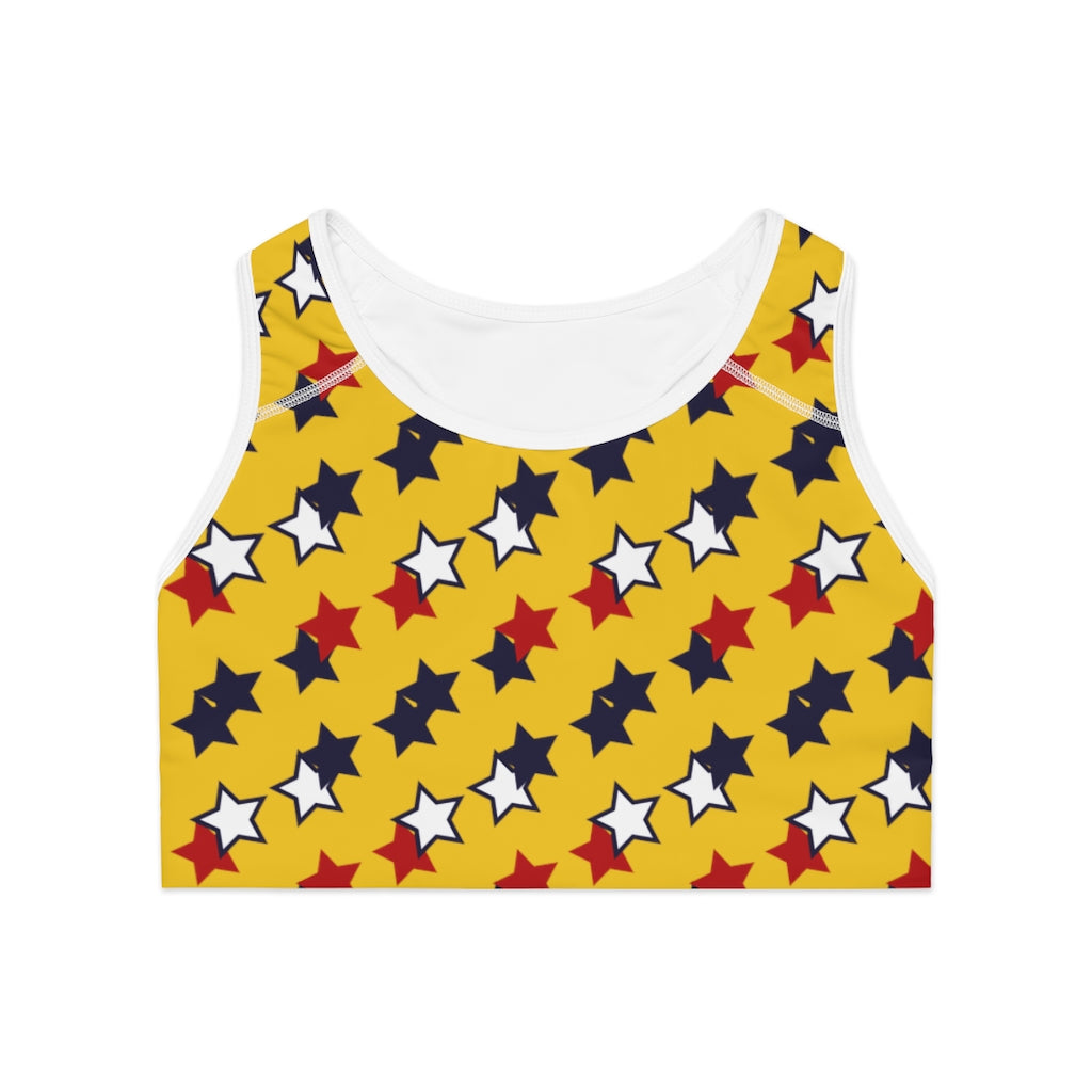 yellow star print sports bra