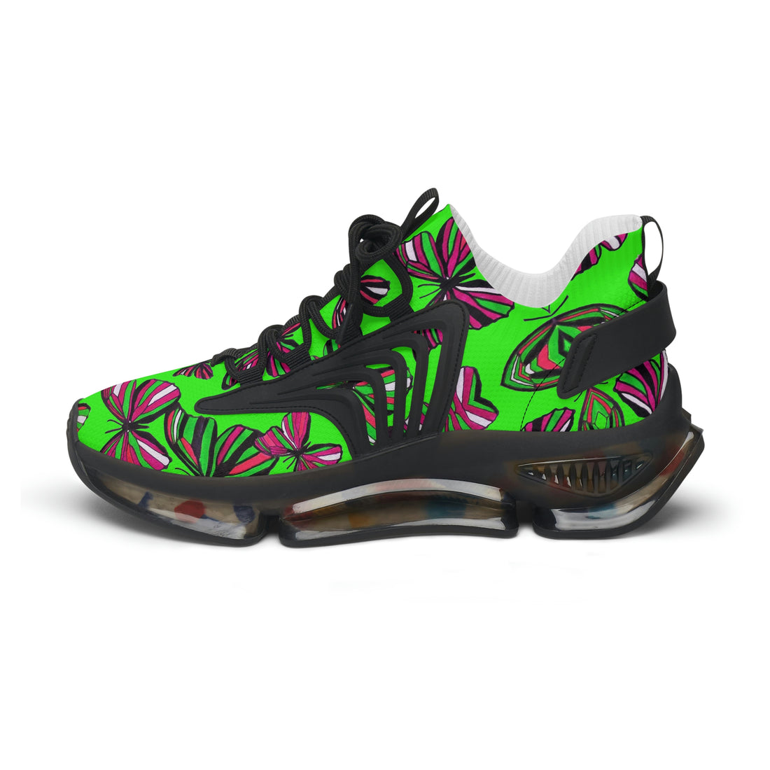 Neon Green Butterfly Printed OTT Women's Mesh Knit Sneakers