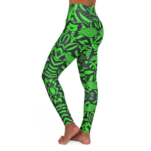 neon green tropical printed yoga leggings
