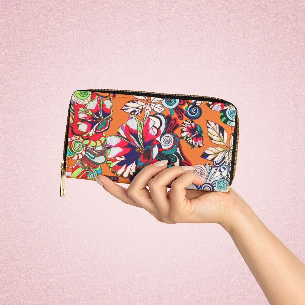 peach graphic floral pop wallet