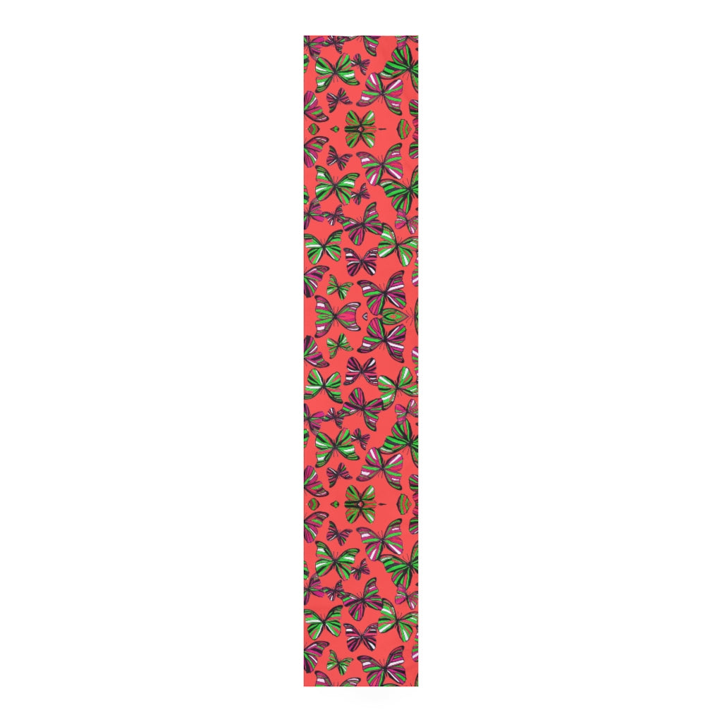 Butterflies Coral Red Table Runner
