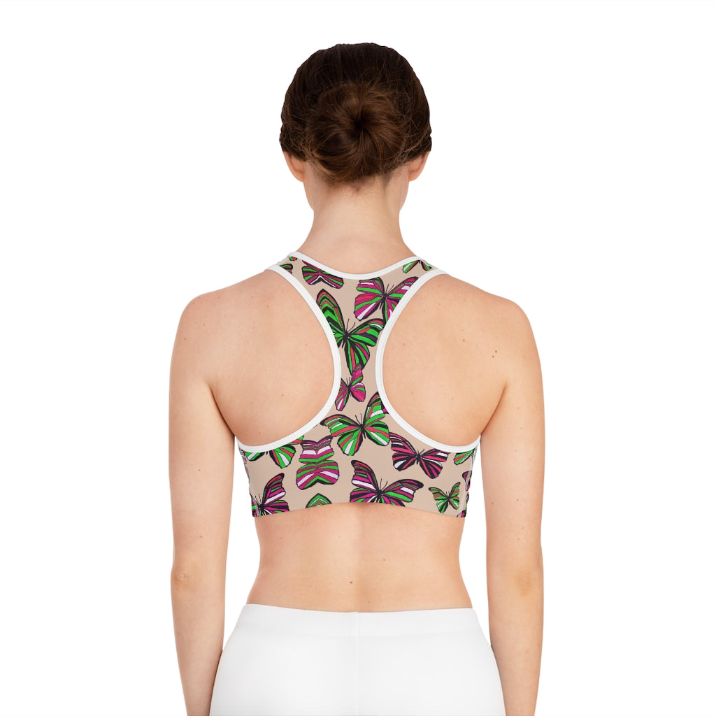 nude butterfly print sports bra