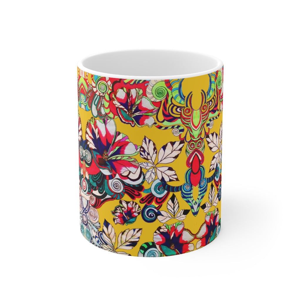 Floral Art Yellow Mug 11oz