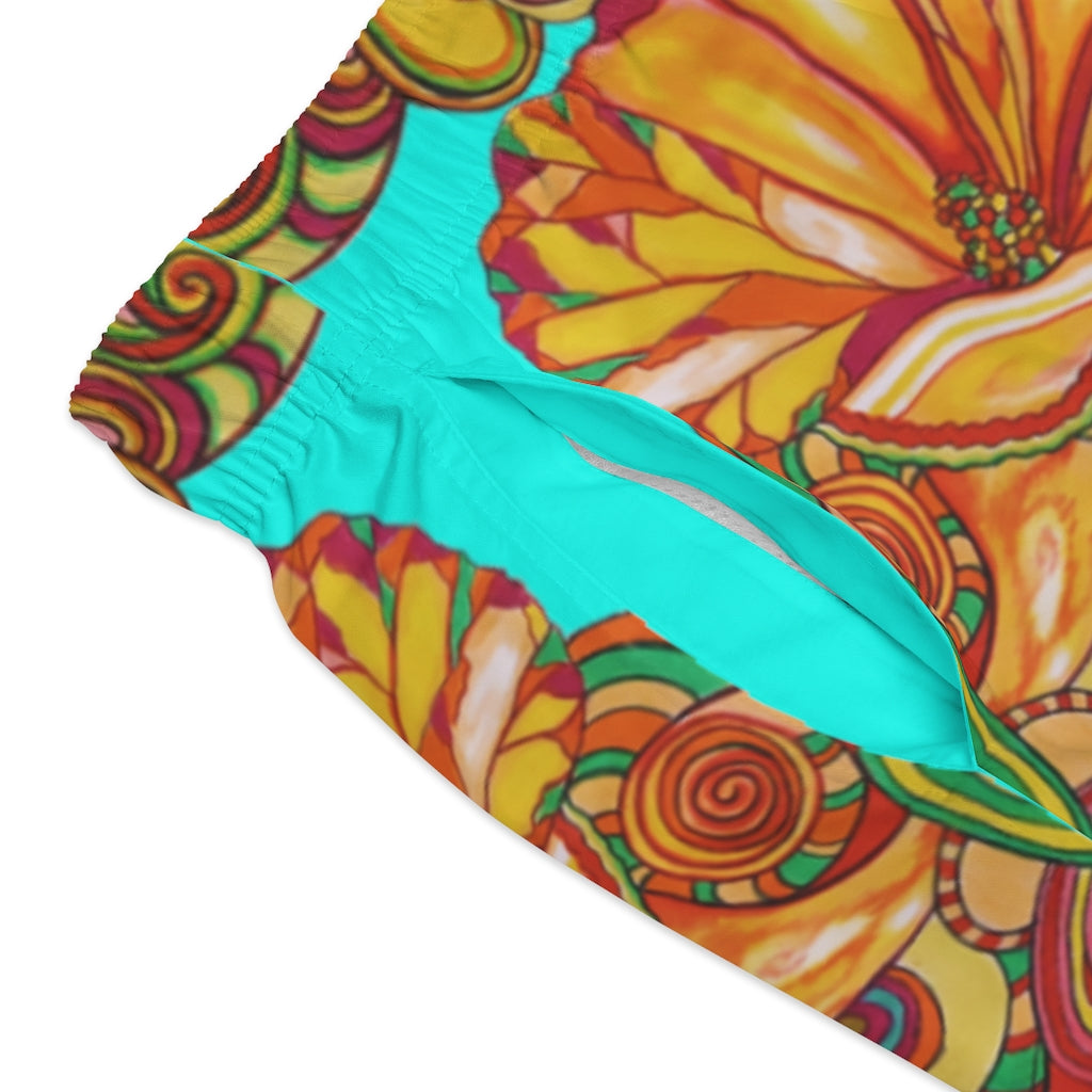 Artsy Floral Men's Cyan Swimming Trunks