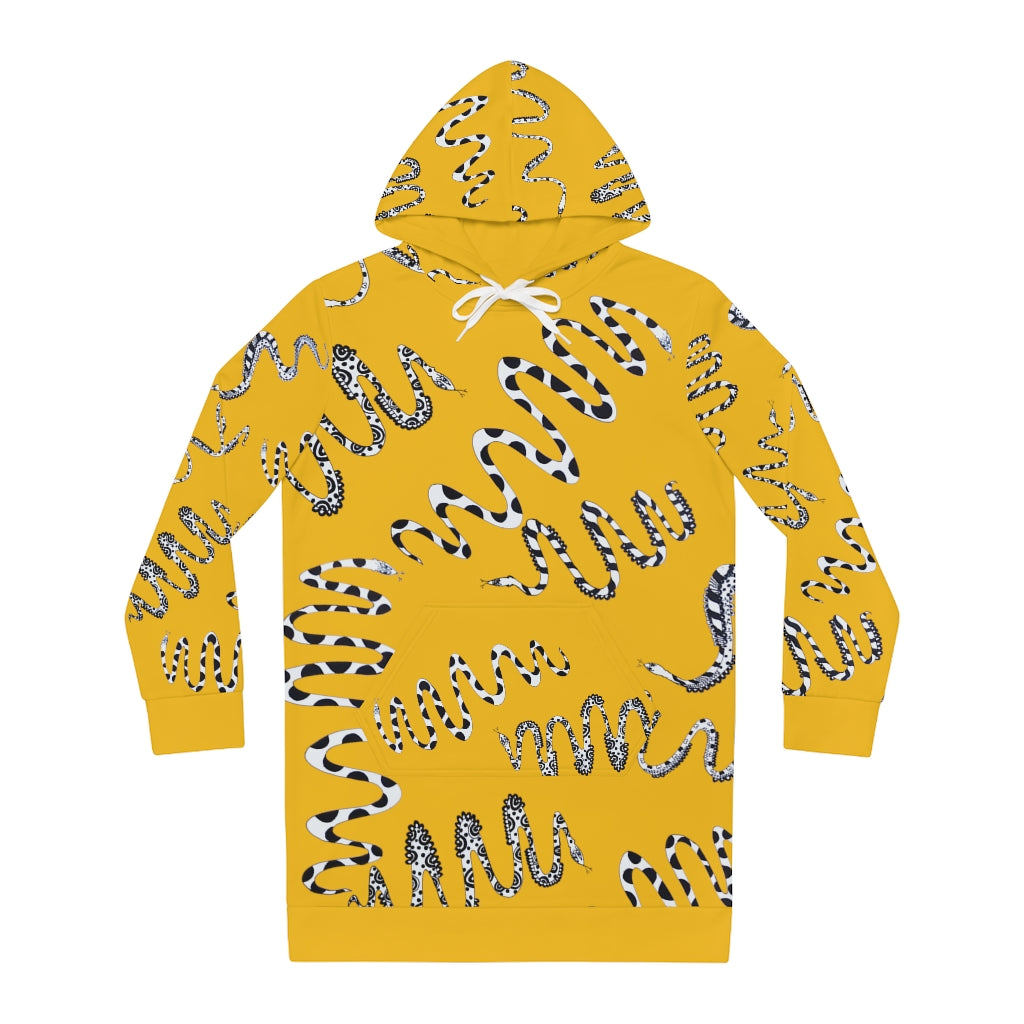 Yellow Snake Print Hoodie Dress