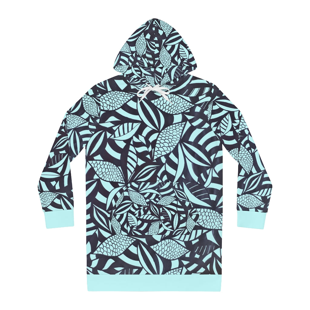 ice blue tropical print hoodie dress 