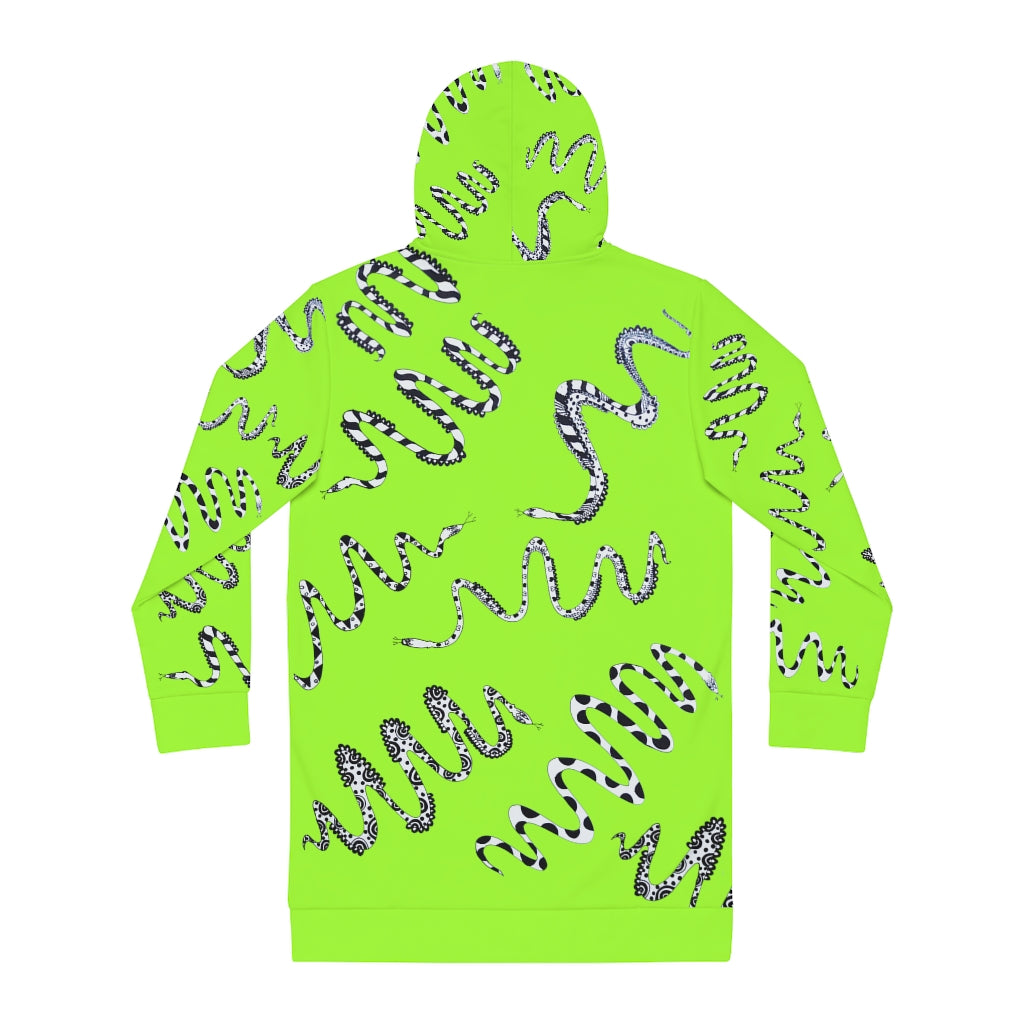 lime green snake print hoodie dress 