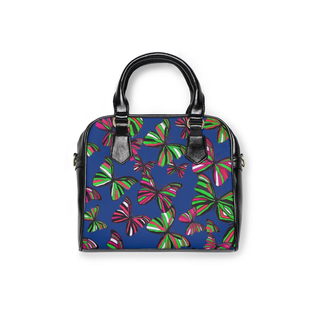 cobalt butterfly print handbag