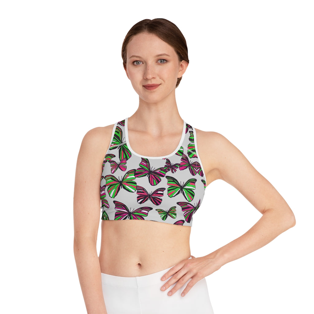 slate butterfly print sports bra