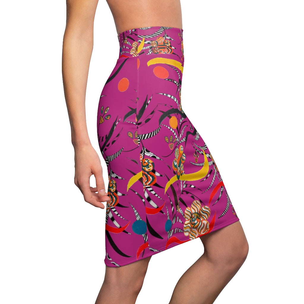 Dusky Rose Wilderness Print Pencil Skirt