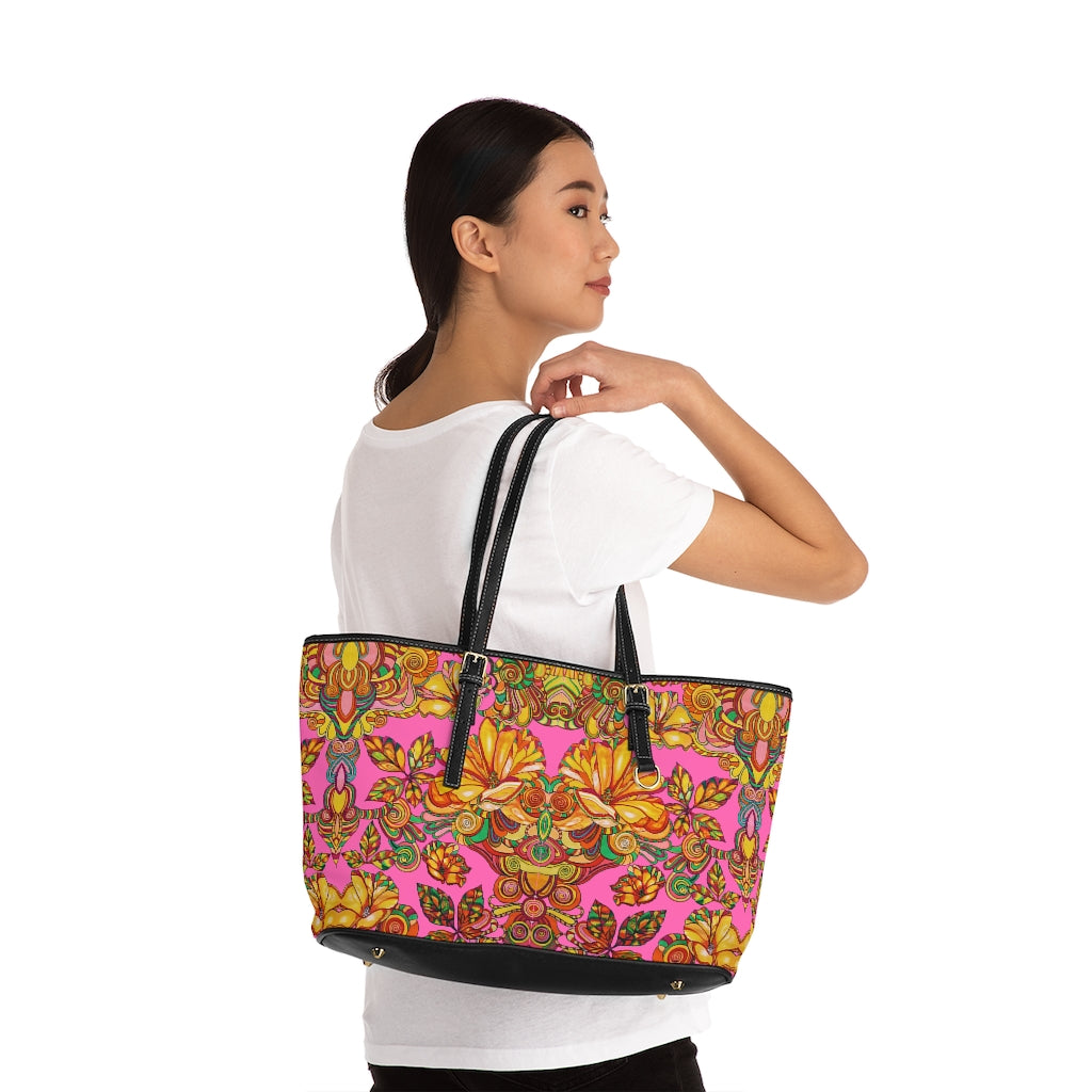 Rose Artsy Floral PU Leather Shoulder Bag