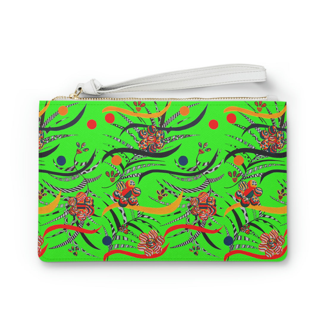 neon green floral & animal print clutch bag