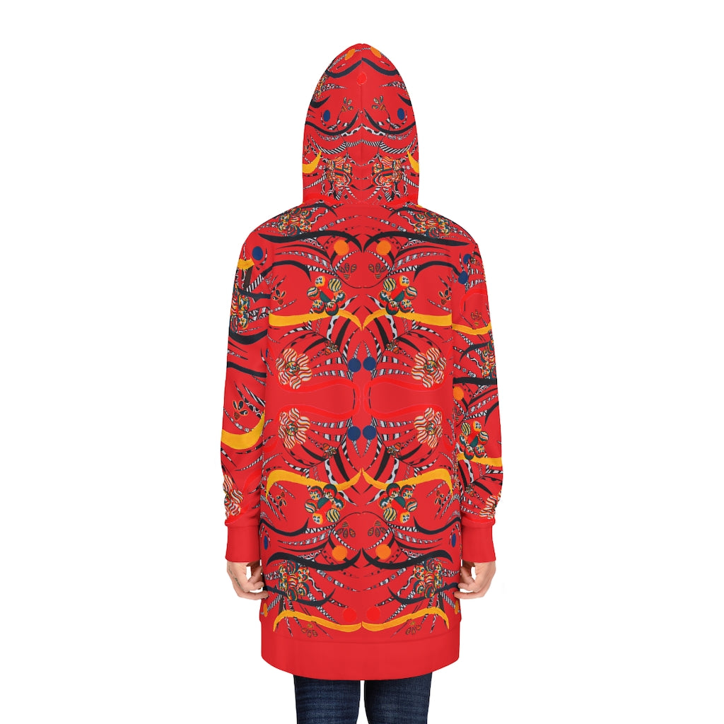 red animal & floral print hoodie dress 