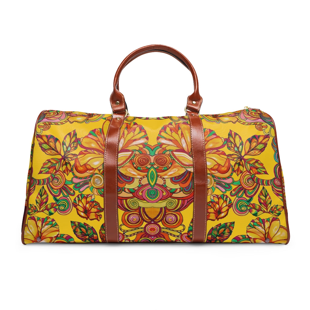 yellow floral print duffel bag