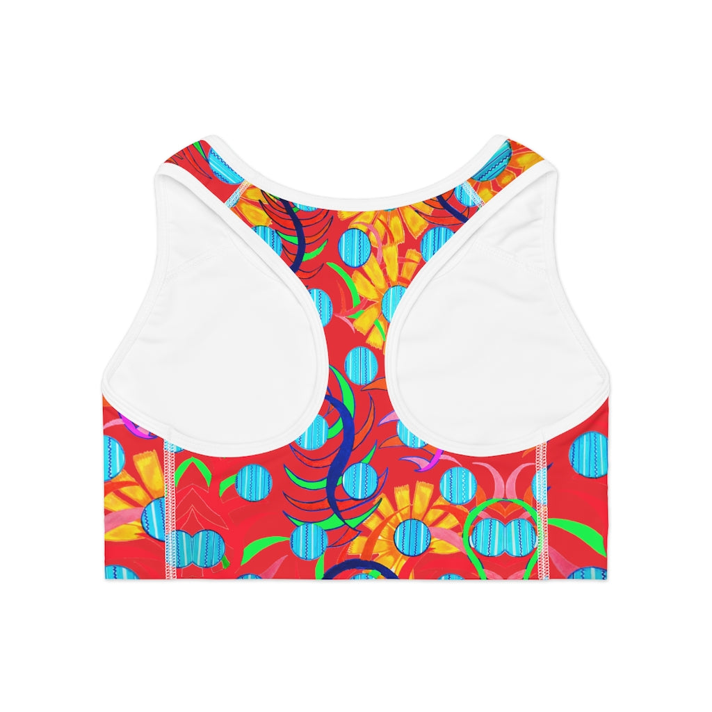 scarlet sunflower print sports bra