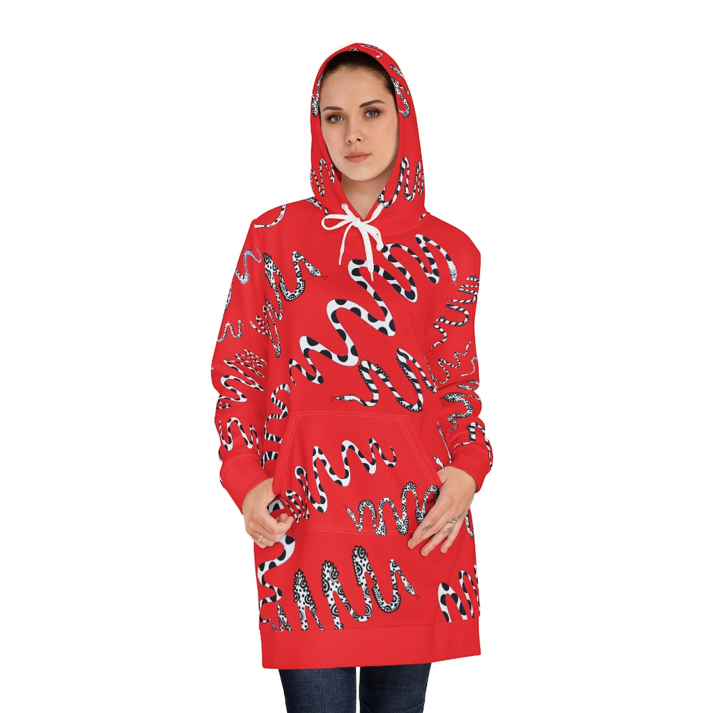 Red Snake Print Hoodie Dress