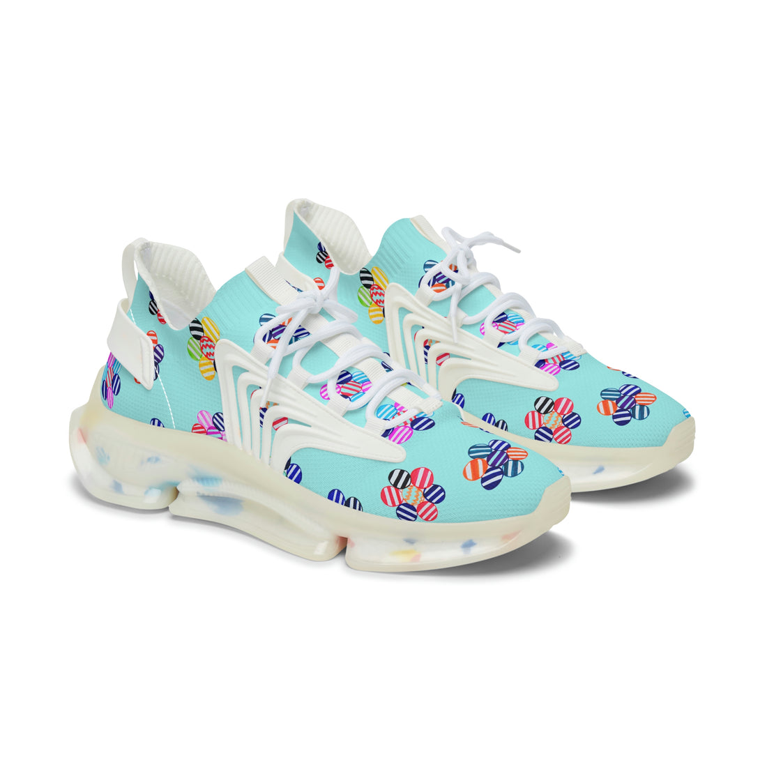 Icy blue geometric floral women's mesh knit sneakers