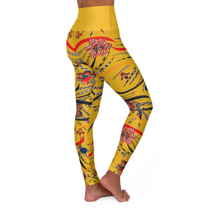 yellow animal & floral print yoga leggings