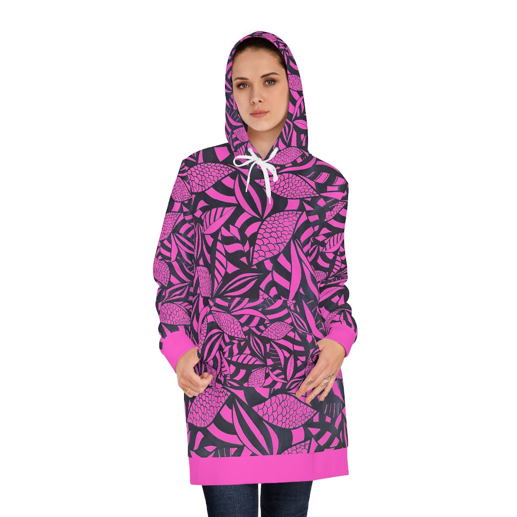 hot pink tropical print hoodie dress 