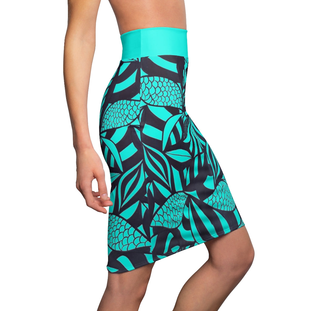 Tropical Minimalist Cyan Pencil Skirt