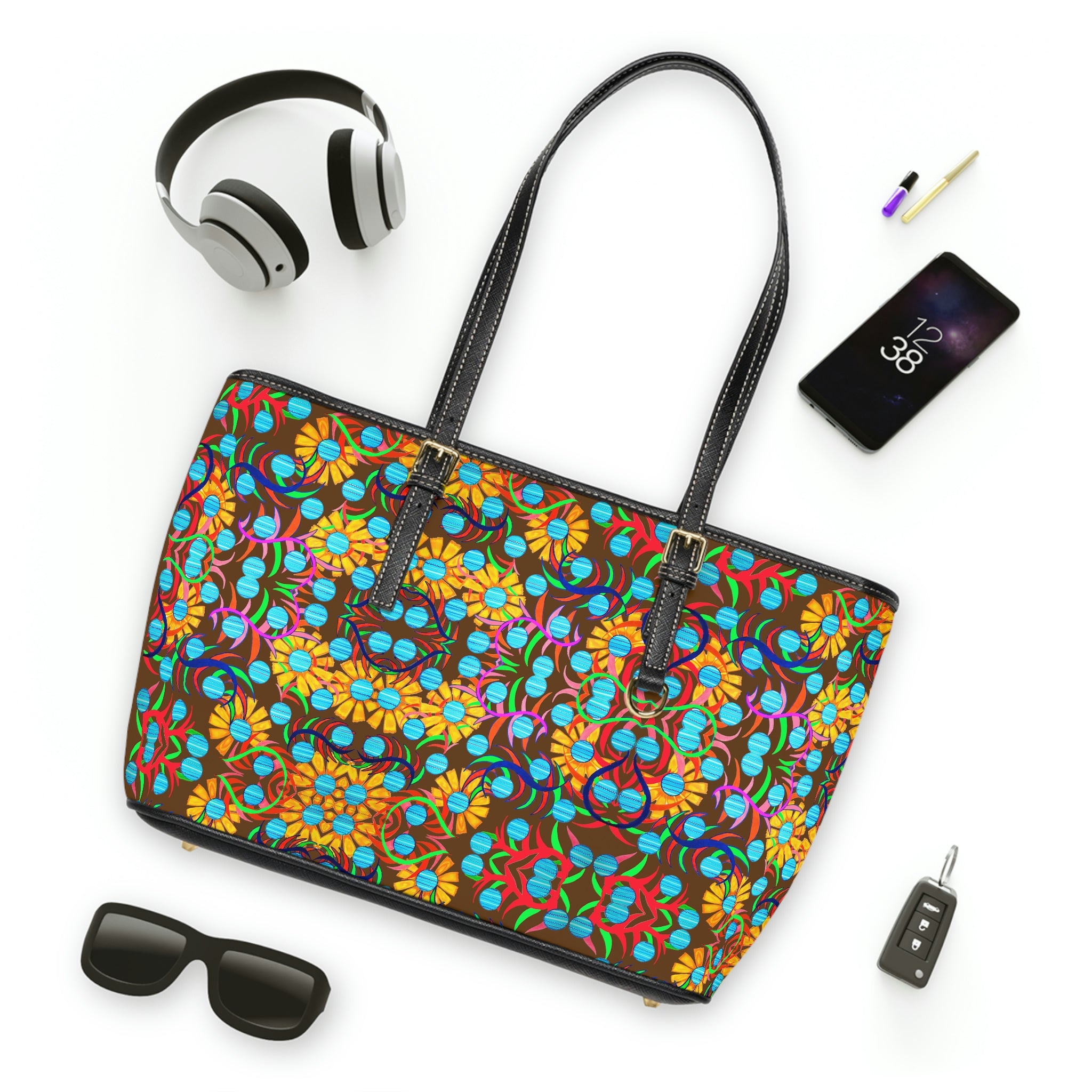 Brown Sunflower PU Leather Shoulder Bag