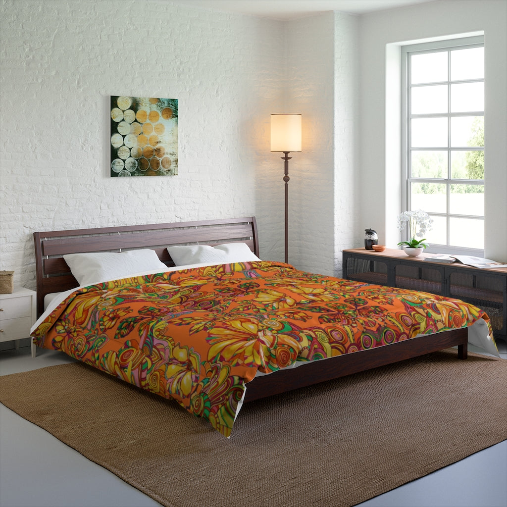 Artsy Florals Orange Comforter