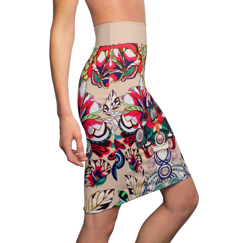 Floral Pop Nude Pencil Skirt