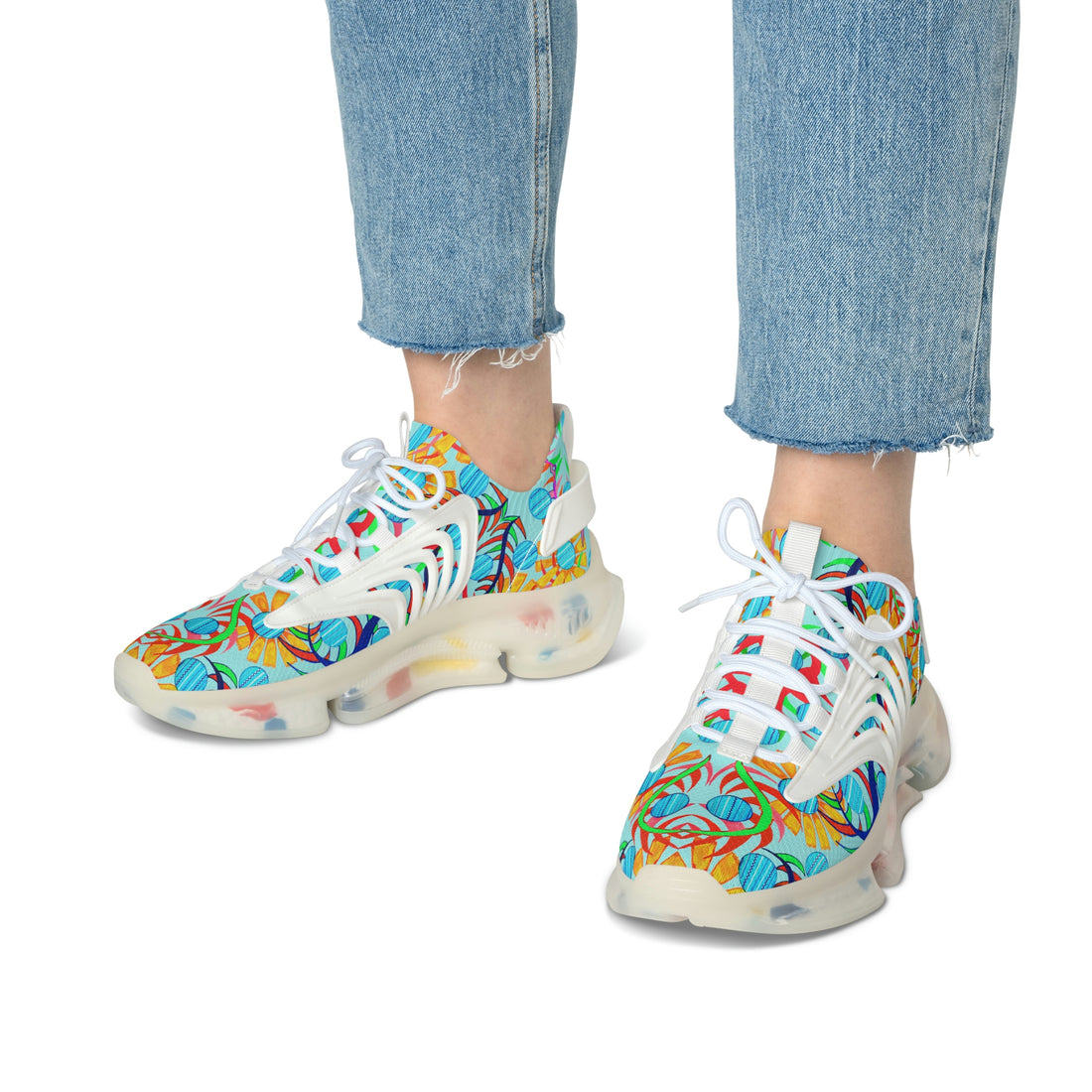 Icy Blue  Sunflower Printed OTT Women's Mesh Knit Sneakers