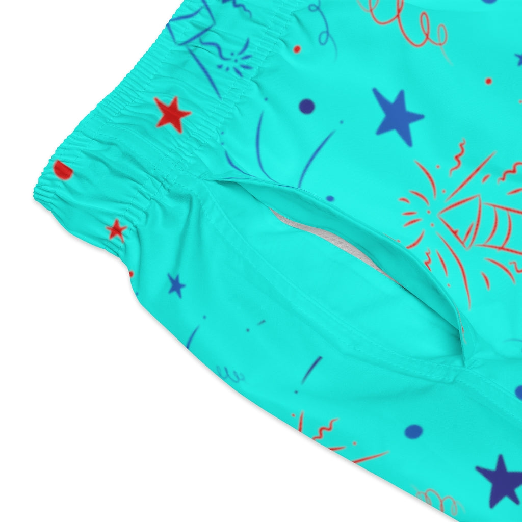 Men's Firecracker Cyan Swimming Trunks