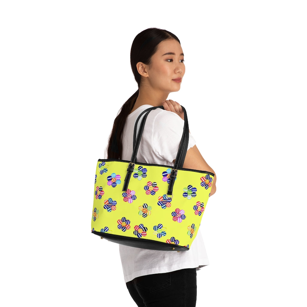 canary striped florals tote bag