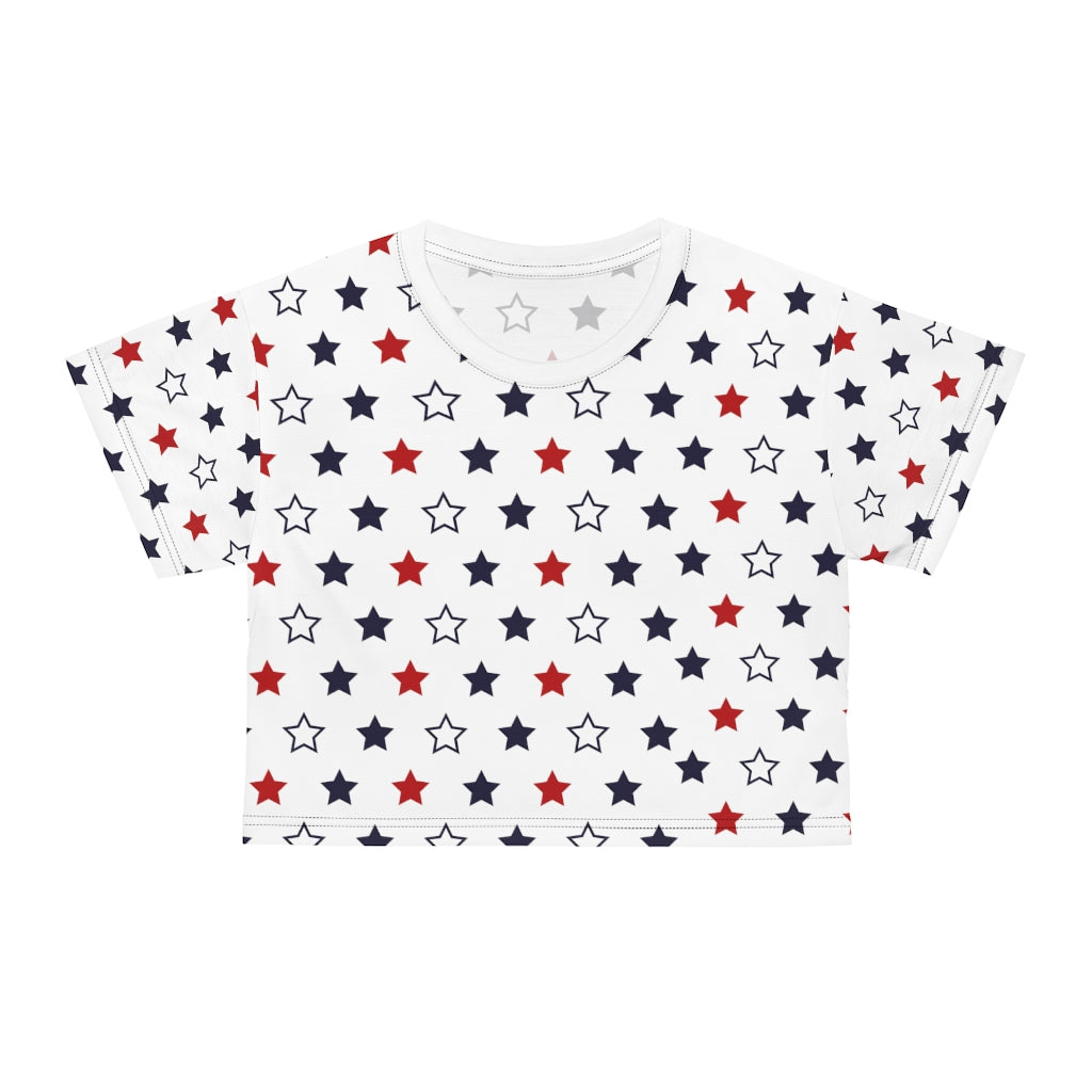 white star printed crop t-shirt for women