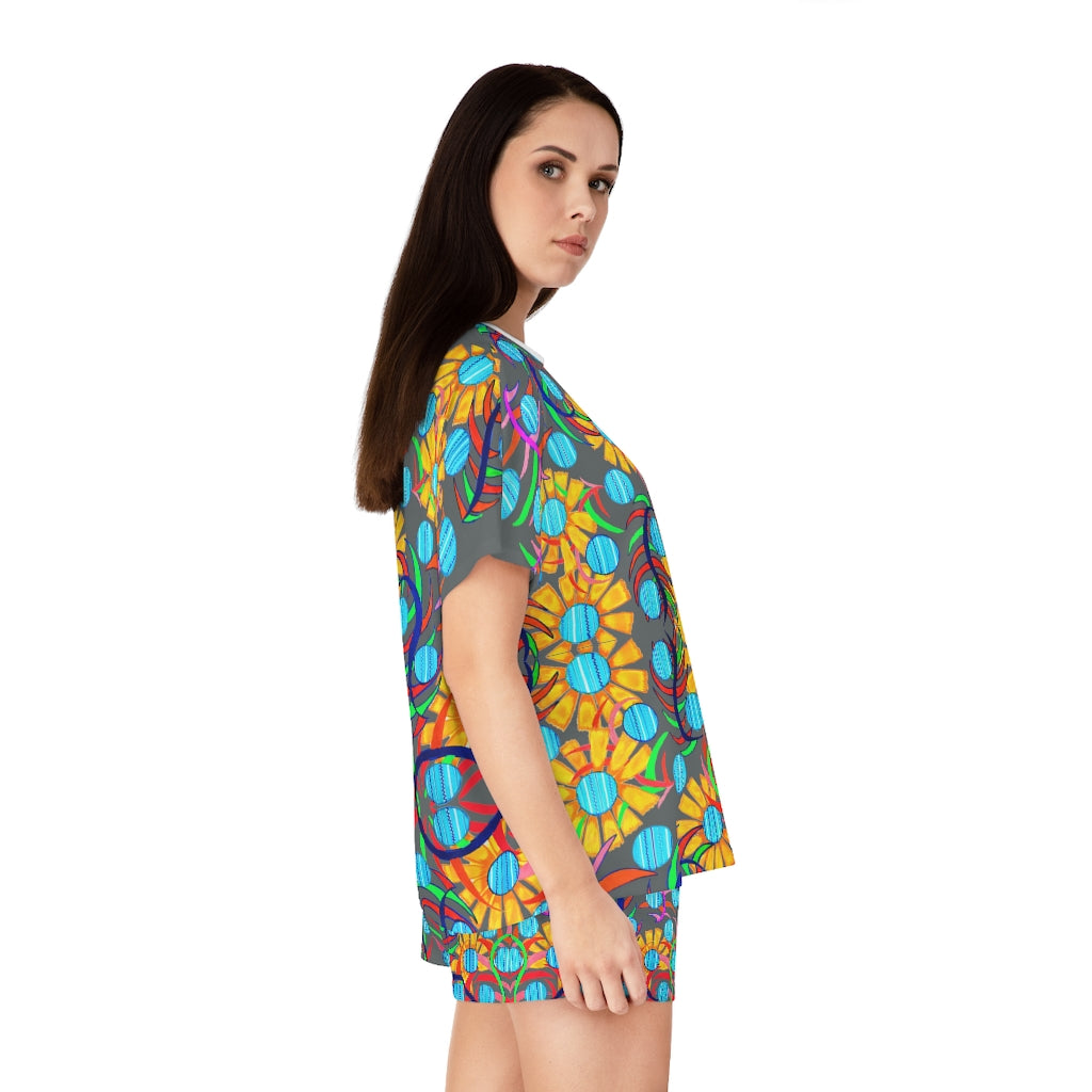 Ash Sunflower Short Pajama Set (AOP)